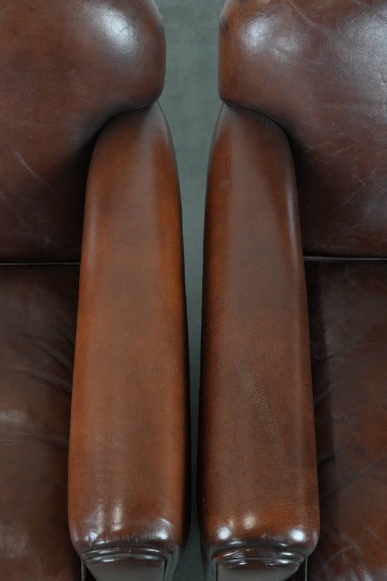 Image 1 of 2 x Beautifully shaped sheepskin Art Deco design armchairs