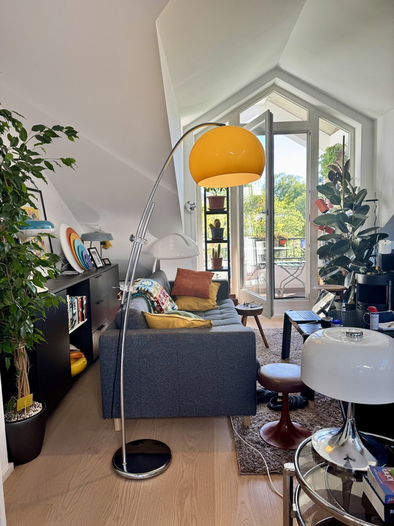 Image 1 of Vintage German Arc Floor Lamp with Telescopic Structure – Space Age 70s Mid-Century Modern UFO Light – Guzzini Era
