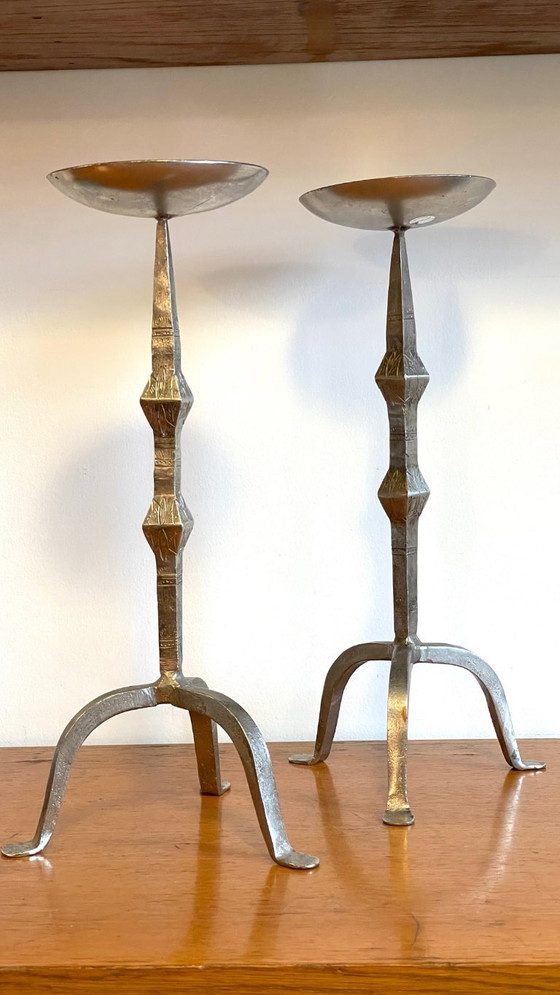 Image 1 of White Metal Candlesticks by Point à la Ligne PARIS