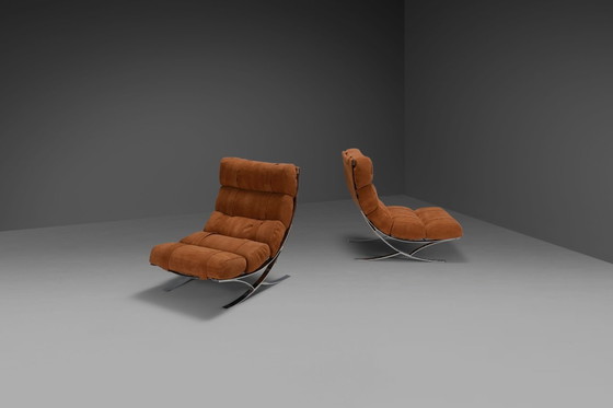 Image 1 of Impresionantes tumbonas de ante y cromo, Francia, años 70