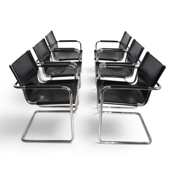 Matteo Grassi Set of 6 Visitor Chairs, Leather/Chrome Dining Chairs, 1970 (photo 19 of 20)
