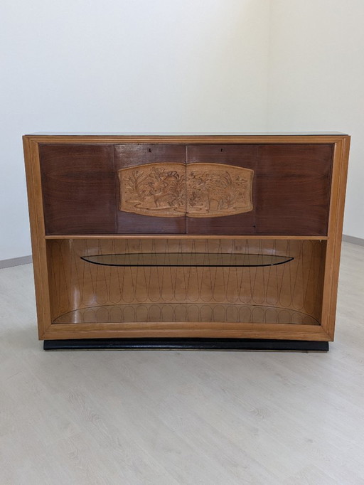 Dassi - Vittorio Dassi - Table d'appoint - Cristal, Bois, Laiton - Intérieur miroir