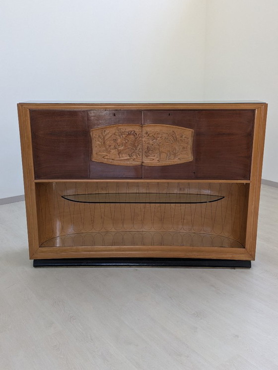 Image 1 of Dassi - Vittorio Dassi - Table d'appoint - Cristal, Bois, Laiton - Intérieur miroir