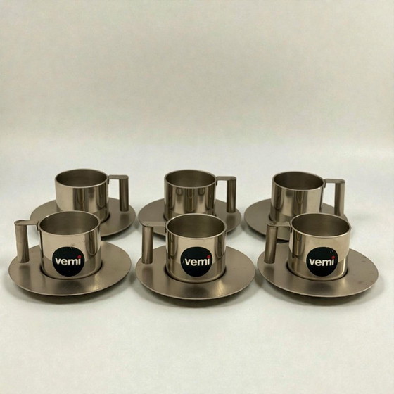 Image 1 of Italienische Espressotassen und Untertassen aus Edelstahl von Vemi (6er-Set)