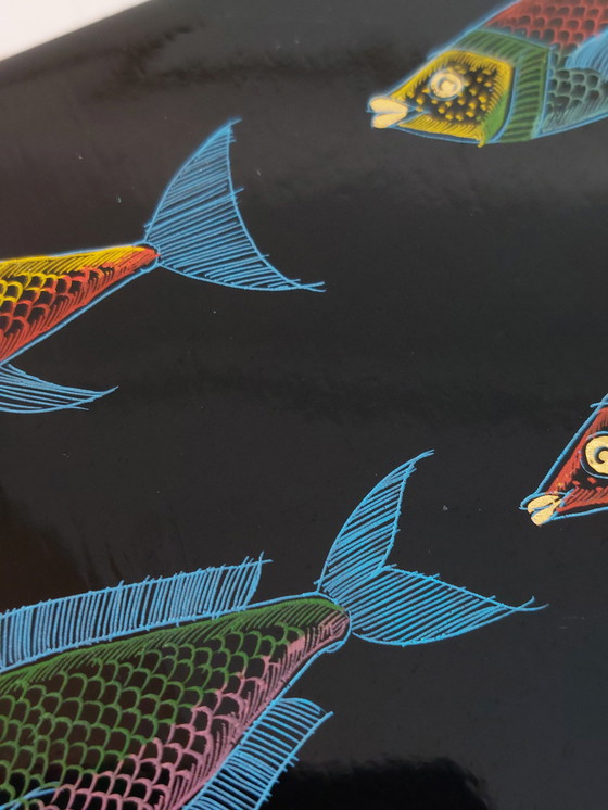 Image 1 of Scatola laccata vintage dipinta a mano di metà secolo, decoro Fosch