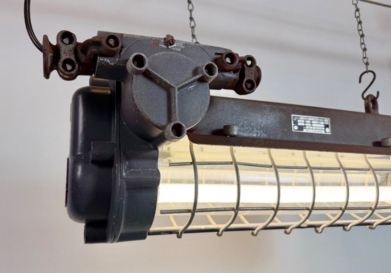 Image 1 of Grijze industriële hanglamp met buisconstructie van Elektrosvit, jaren 70.