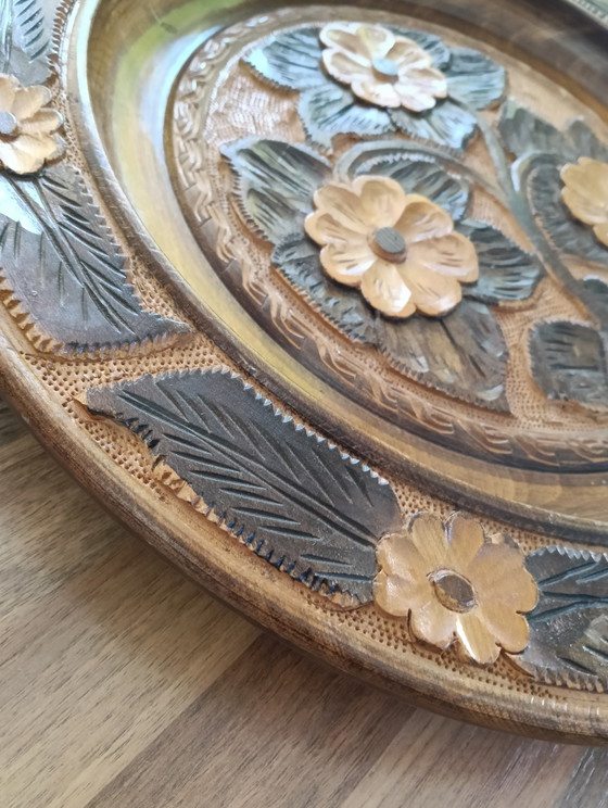 Large hand-carved wooden wall plate/dish 44 cm – Wall decoration (photo 5 of 9)