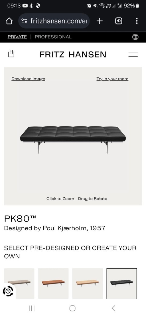 Dormeuse/panca Fritz Hansen PK80 di Poul Kjærholm – Condizioni eccellenti