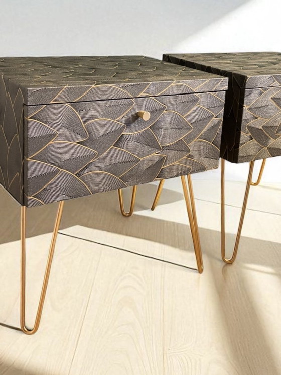 Image 1 of Vintage bedside tables covered with elegant embossed leaves | The Vintage Vibe