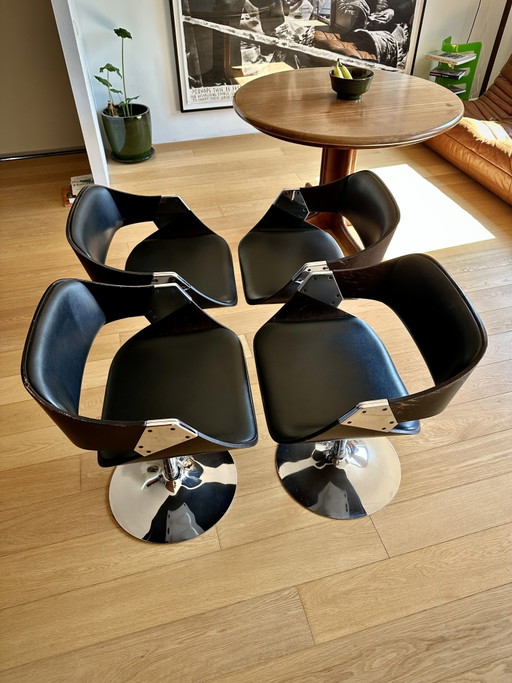 4x Rudi Verelst para sillas de comedor Novalux – eetkamerstoelen, Chrome, Wood