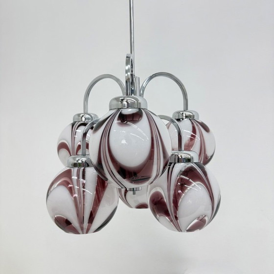 Image 1 of XL Italian purple and white murano glass swirl chandelier , 1970s