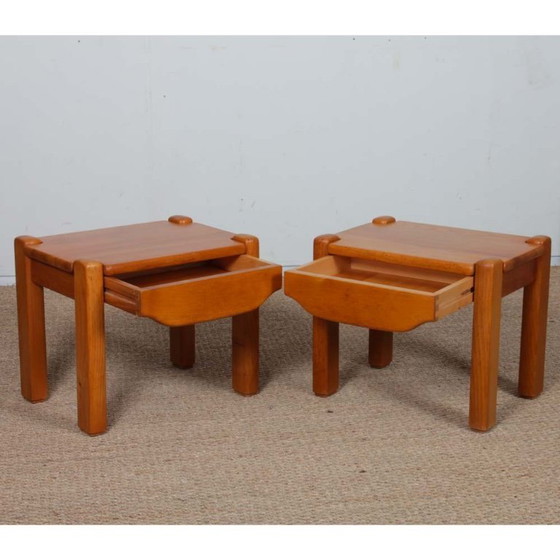 Image 1 of Pair of solid elm bedside tables dating from the 1980s