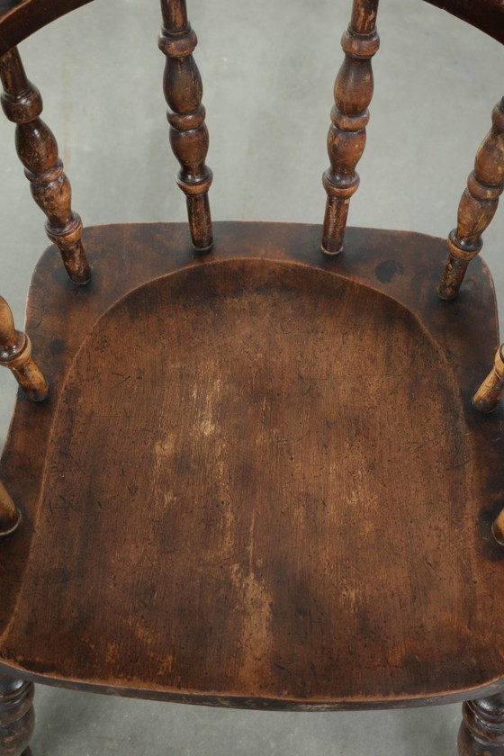 Image 1 of 4 x Antique wooden English pub/captain chairs from the late 19th century with character