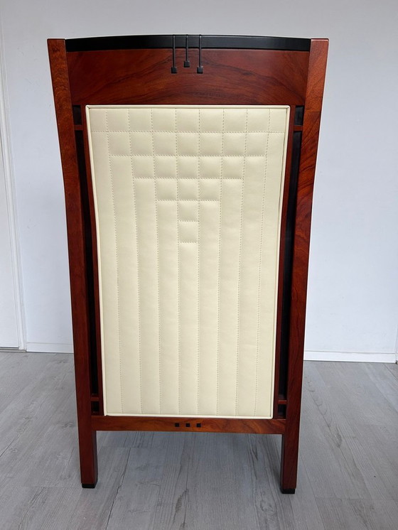 Image 1 of 2x Luxury Art Deco Schuitema design armchair Charles with cream leather from the Decoforma series with decorative stitching