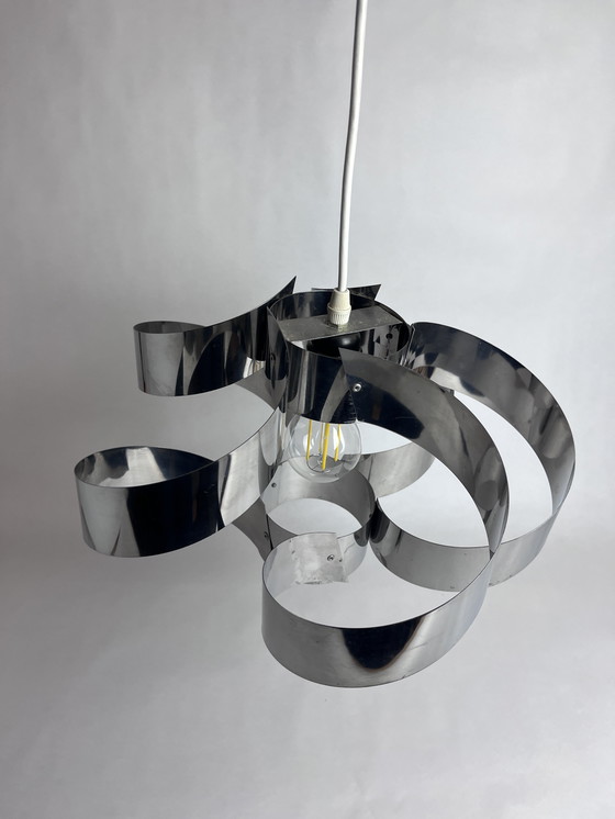 Image 1 of Lámpara colgante espiral de la era espacial | Diseño clásico de los años 70 | Cromo y acero inoxidable | Ø 35 cm