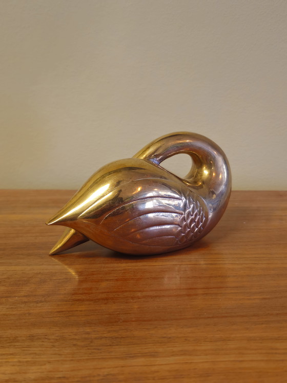 Image 1 of Vintage Zware Messing Zwanen Zwaan Vogels Beelden