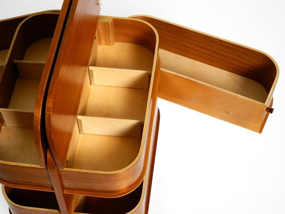 Image 1 of Beautiful original Mid Century sewing box with teak veneer and many compartments
