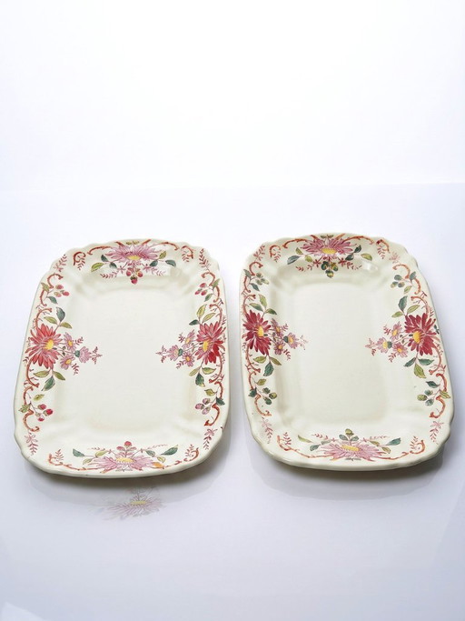 2 antieke Longchamp Daisy schalen, polychroom aardewerk. – servies, Ceramic, Vintage