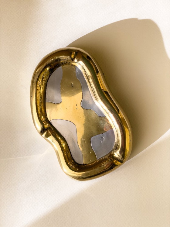 Vintage David Marshall Brutalist Ashtray, Signed Brass & Aluminium, Decorative Objects, Metal, Gold (photo 5 of 6)