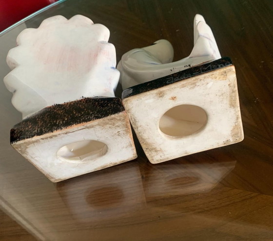 Pair of Art Deco "Pigeon" bookends in crackled ceramic – Cloda Mano (Gabriel Fourmaintraux for Desvres) (photo 11 of 15)