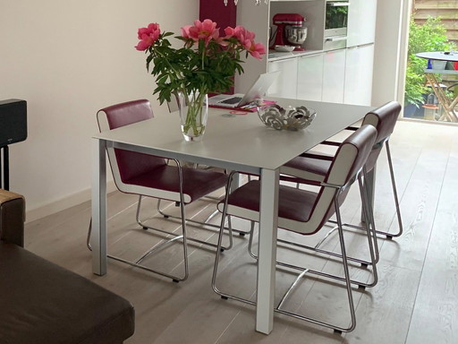 1 Leolux table Strabo and 4 chairs Leolux Spring Orchid