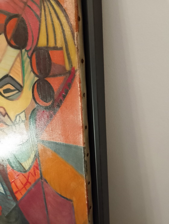Image 1 of Oil on canvas, Cubism, American box frame, The Woman with Curlers Undressed, signed Calezis