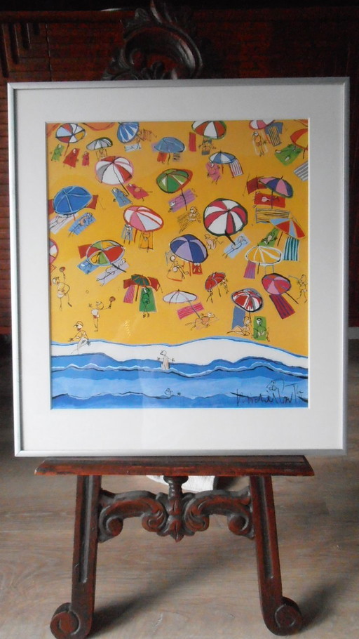Silkscreen 'plage' Michel Paut signature, 1991