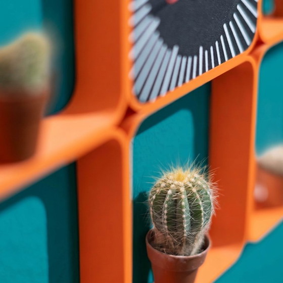 Sunburst Square Clock Bundle – Horloge Murale & Étagère Space Age Mid-Century Années 70 Boho Rétro Vintage (photo 4 of 7)