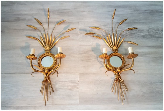 Superb pair of 1950s gilt metal Wall lights. (photo 2 of 8)