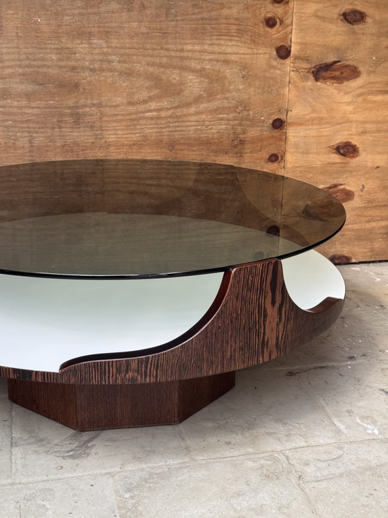 Salontafel in Space Age-stijl uit de jaren 70 – gerookt glas en hout – Wood (photo 3 of 9)