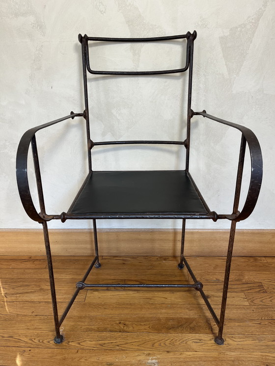 Image 1 of Unique Wrought Iron Dining Table With 6 Chairs And Glass Top