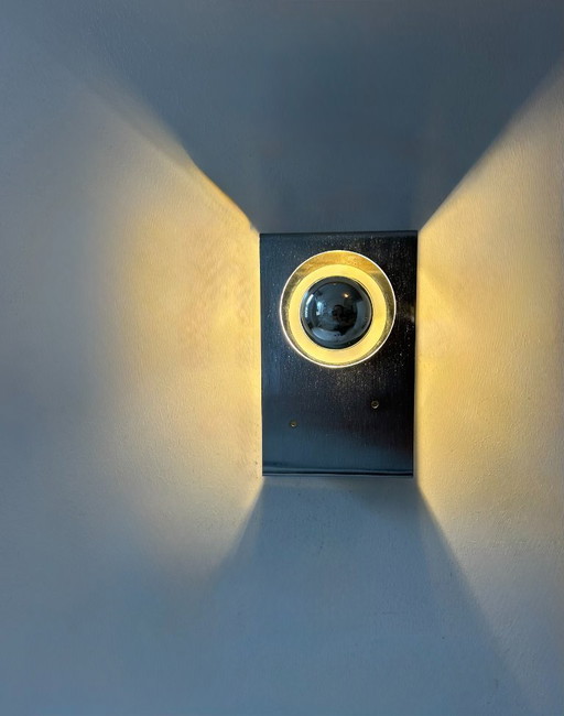 Pair of vintage wall lights, brushed metal, France, 1970