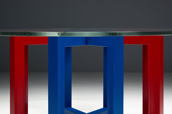 Image 1 of Postmodern Dining Table with Hand-Blown Glass Top, Italy, 1980s