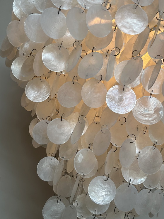 Image 1 of Xl lampe pendante vintage en coquillage capiz chandelier cadre doré