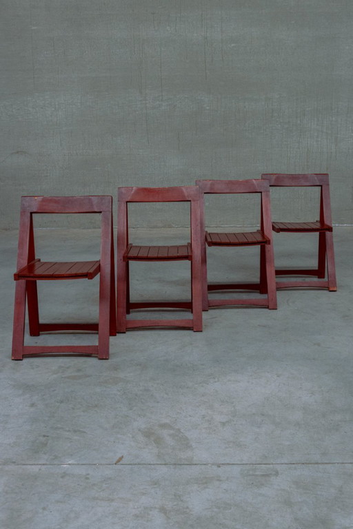 Set di 4 sedie pieghevoli rosse di Aldo Jacober
