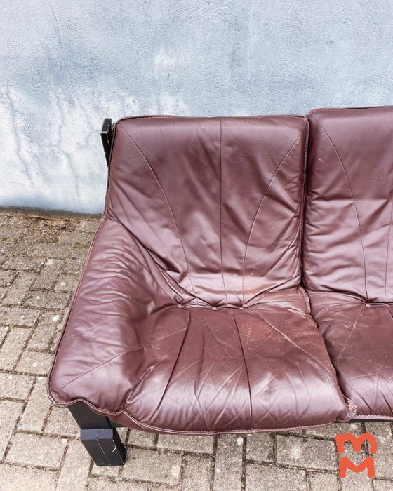 Image 1 of Vintage leren brutalist bank (2 stuks)