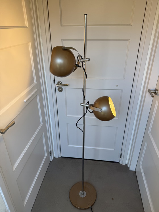 Image 1 of Herda Dubbele Bollamp Beige/Goud 1970s
