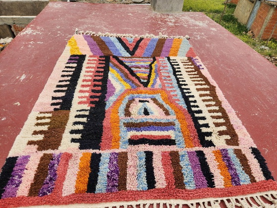 Image 1 of Handcrafted Beni Ouarain Moroccan Rug 260x184cm – Premium Wool Berber Carpet – Multicolour Abstract Geometric Statement Rug