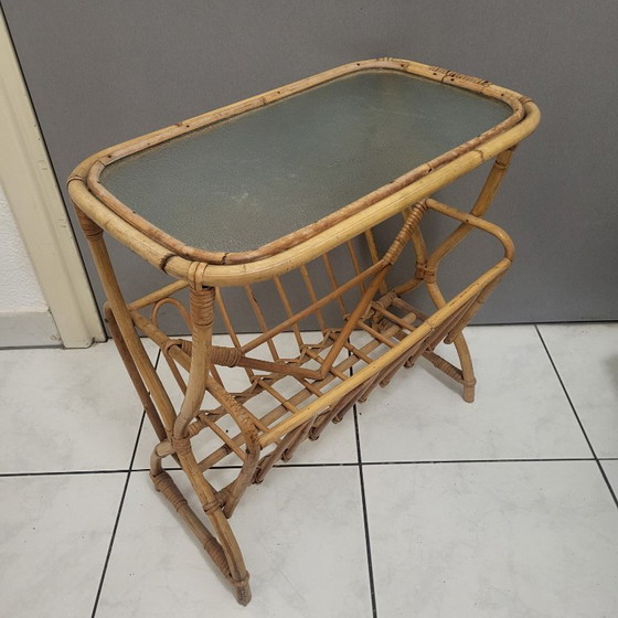 Image 1 of Portavasi, portariviste e mensola in rattan dal design scandinavo, 1960-70