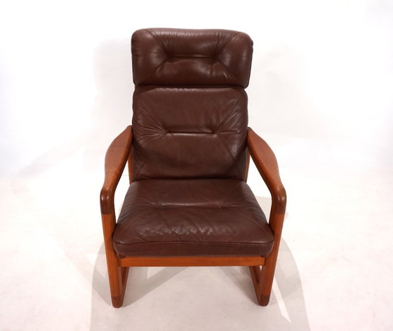 Image 1 of EMC teakhouten leren fauteuil, 1960