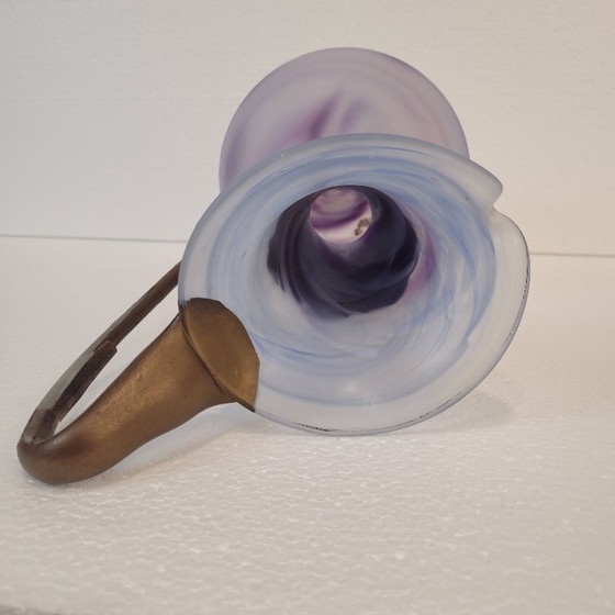 Image 1 of Violet glass jug with gold decorations, 80's - France