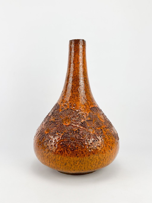 Elisabeth Vandeweghe - Perignem - Vase mit Blumendekor - glasierte Keramik - Orange