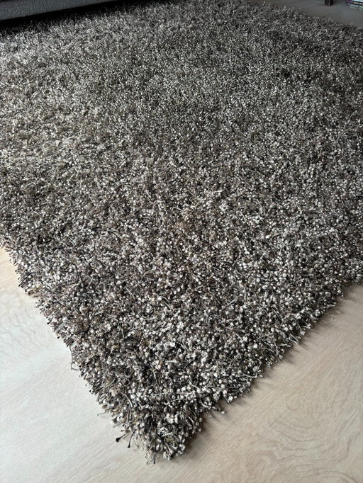 Alfombra cuadrada de pelo alto, marrón/gris (270x270)