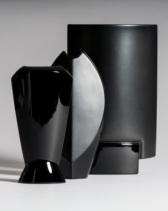 Image 1 of Porcelaine Noire Matt & Glänzend Rosenthal Designer Vase Trio Minimalistischer Chic