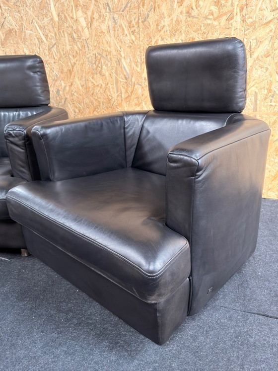 Image 1 of Rolf Benz bank en 2 fauteuils zwart leer