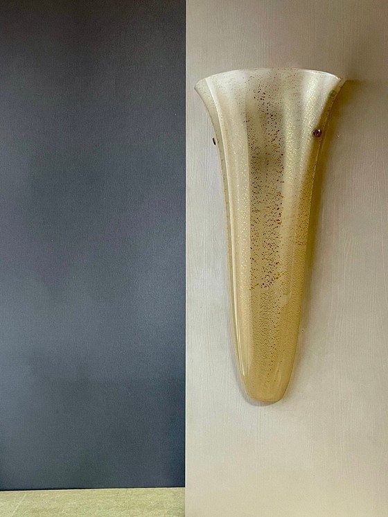 Image 1 of Vistosi Murano Glassworks, grande applique simple, verre artistique avec inclusions d'or. Italie, fin des années 1990, début