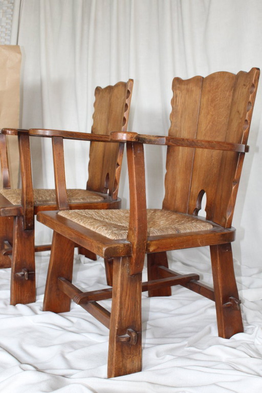 Artifort Theo Ruth Kloosterstoelen Eikenhout Riet brutalist