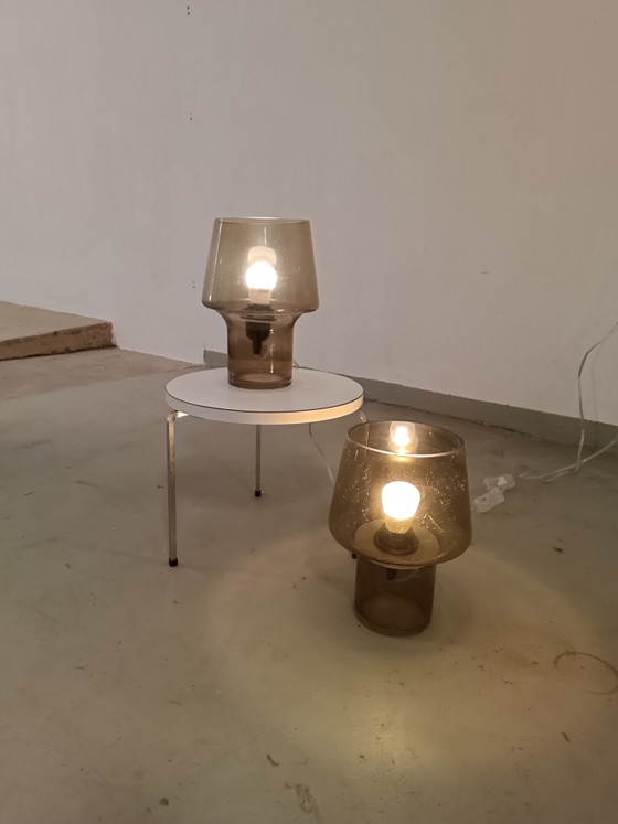 Image 1 of 2 x brown glass mushroom table lamps 