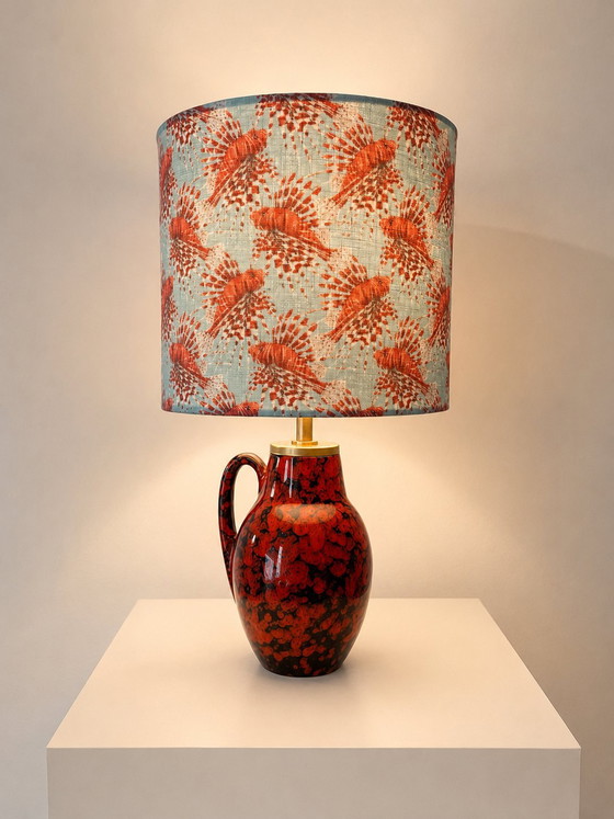 Image 1 of Small cordless table lamp made from Scheurich vase with dragonfish shade