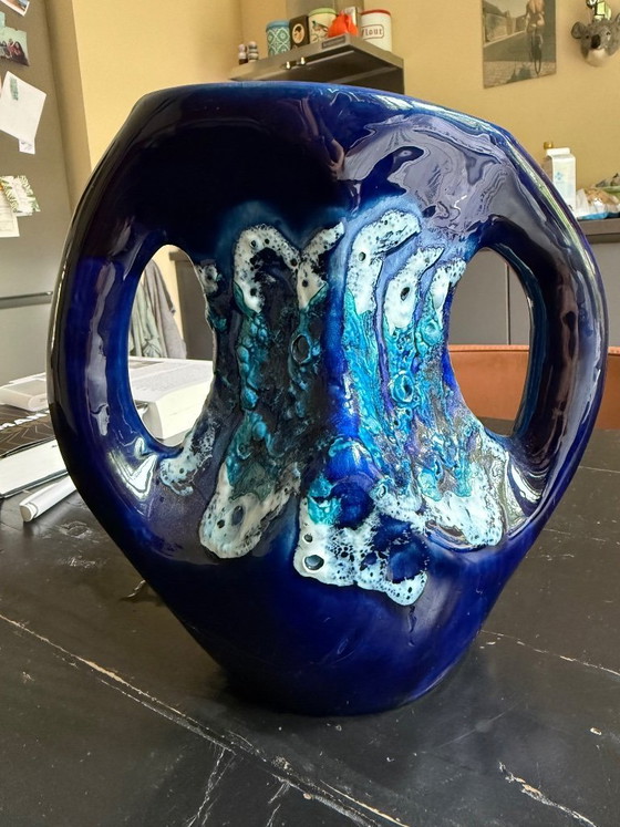 Vintage Vallauris Vase - Double Ear - Ecume De Mér - Fat Lava – Ceramic (photo 5 of 8)
